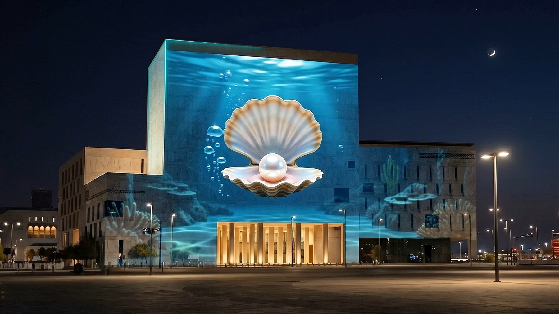3D mapping projection of an underwater pearl scene